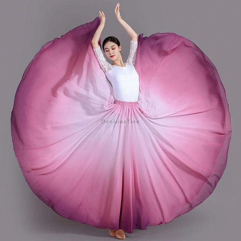 

2025 720-градусное шифоновое марлевое танцевальное платье средней длины, современный классический танец, тренировочный наряд в китайском стиле