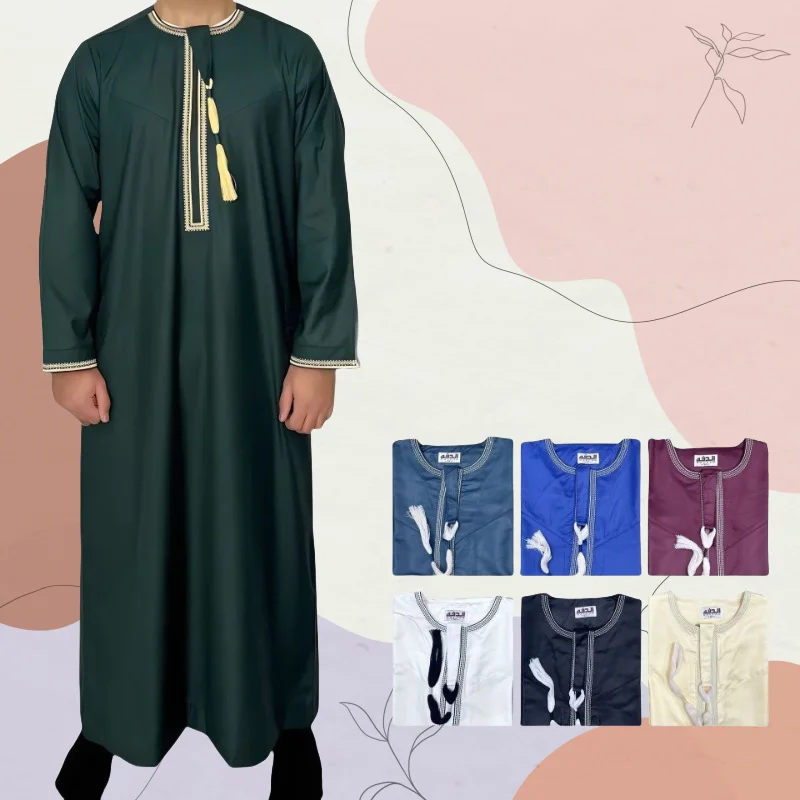 

New Solid Color Round Neck Embroidered Thick-sized Omani Robe Arab Saudi Men's Long-sleeved Robe Costumes Accessories
