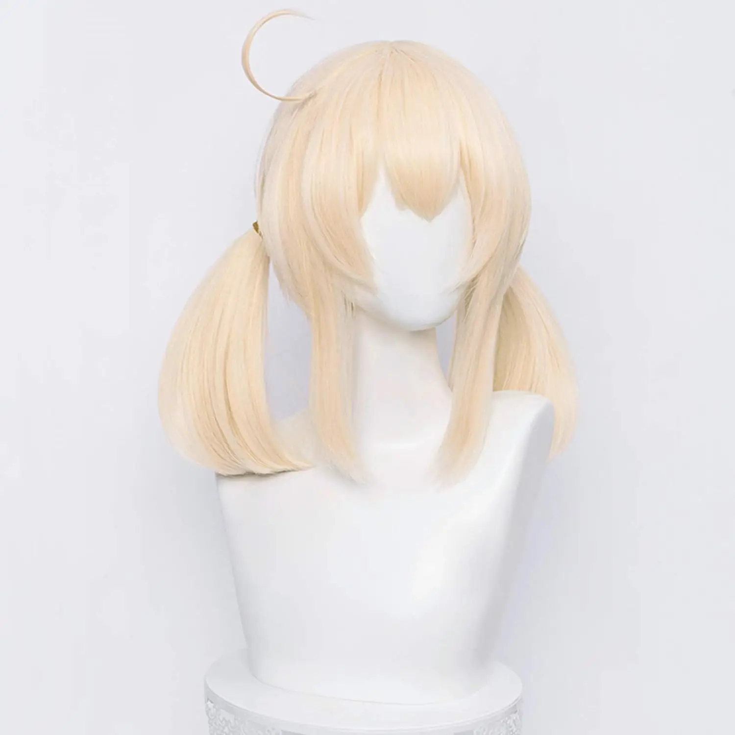 Blonde Pigtails Wig for Klee Cosplay Costume Straight Anime Golden Ponytails Hair Wigs with Twin Ponytails Bangs