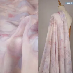 Tessuto Chiffon con stampa floreale di sbavature astratte rosa vento cinese, camicia elegante estiva, panno Cheongsam Han, fai da te fatto a mano, T2013