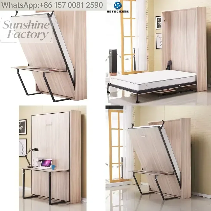 Wholesales Smart Space Saving Queen Size Hidden Folding Wall Mounted Cabinet Murphy Bed Frame with Desk