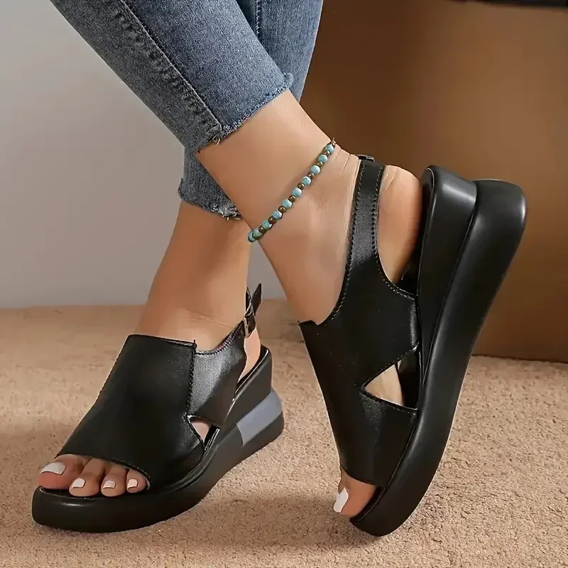 2024 lato koturna sandały na platformie moda Retro Romen buty na plażę damska na co dzień Peep Toe miękkie wygodne Sandalias De Mujer