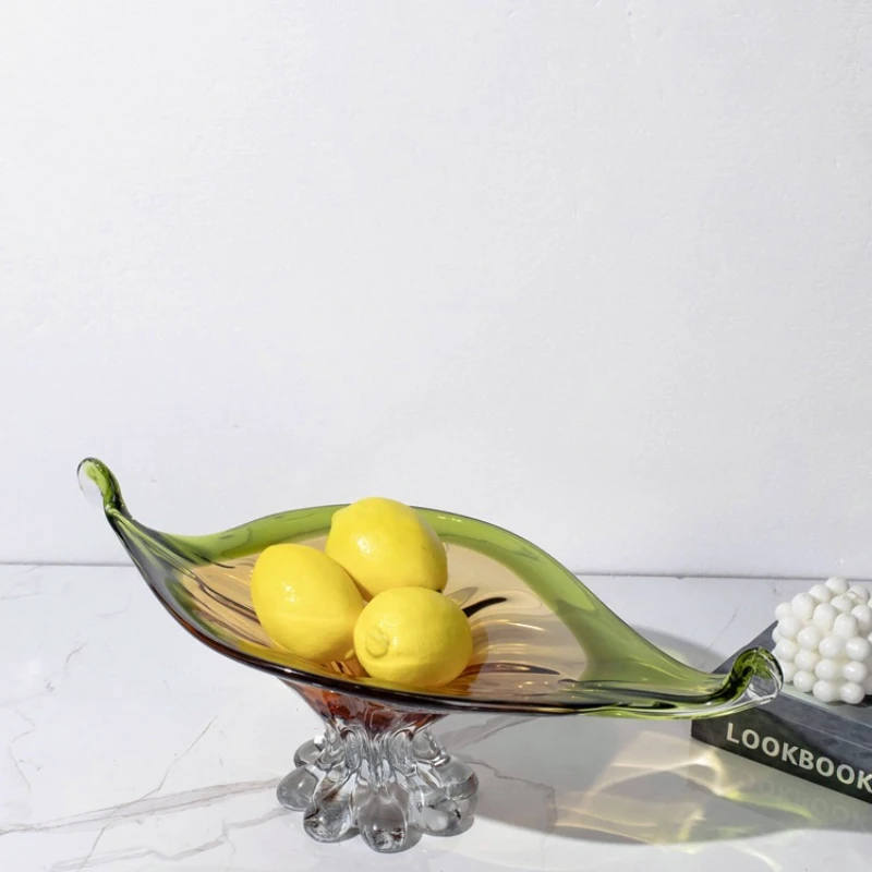 Glazed art fruit plate creative one-leaf boat coffee table desktop storage fruit basket