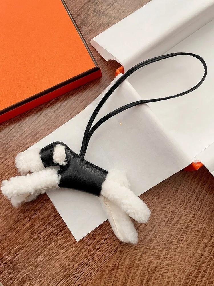 Handmade Wool Leather Sheepskin Cute Little Dog Bag Charm Integrated Car Decoration Accessories Chinese Style Fashionable