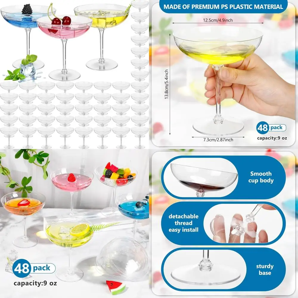

9oz Clear Plastic Martini Glasses Set of 48 for Cocktails, Desserts, and Party Supplies