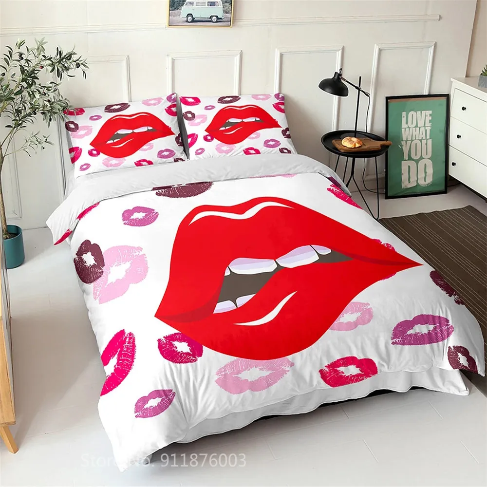 Girl Sexy Lips Bed Linen Set 3D Print Cartoon Bedding Set 3Pcs with Pillowcase Soft Microfiber Boy Girl Duvet Cover Set Birtyday