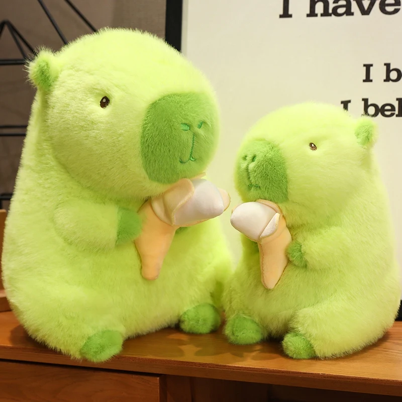 Hot 1pc 23-50cm Fluffy Green Capybara Plush Doll Kawaii Holding Banana Stuffed Toy Simulation Animals Birthday Gift Home Decor