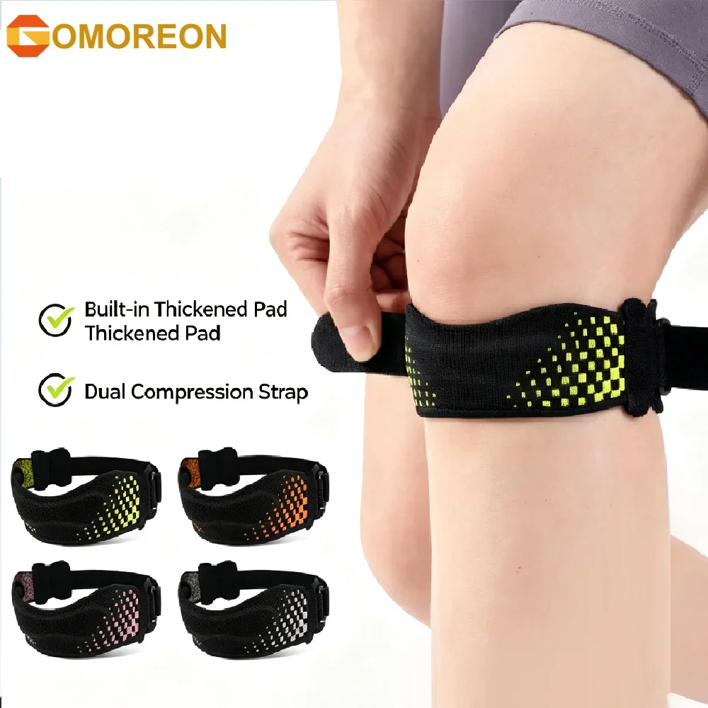Patellar Tendon Support Strap, Patella Knee Band with Curved Silicone Pad, Adjustable Textured Grip Knee Brace for Running
