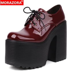 MORAZORA Size 35-43 New 2024 Fashion Thick Bottom Platform Shoes Woman Round Toe Lace Up Square High Heels Party Dance Shoes