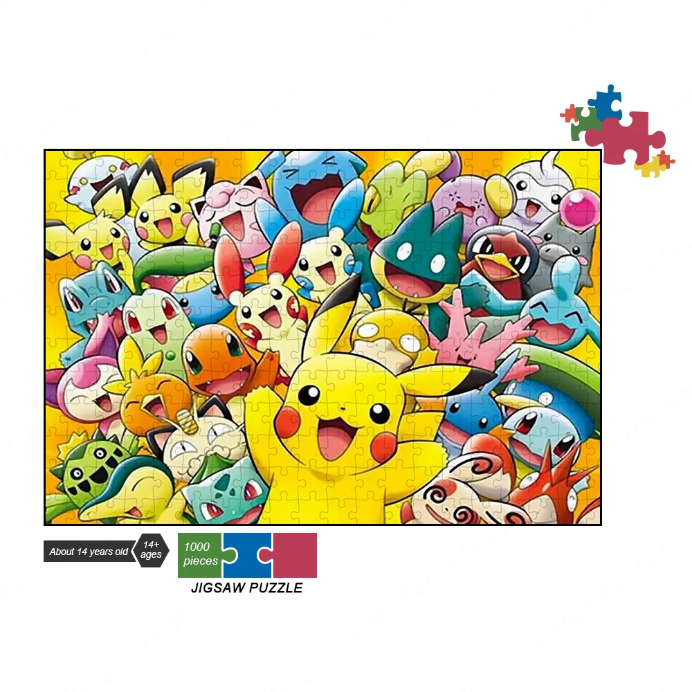 Pikachu Puzzle Anime 300/500/1000 Pieces Jigsaw Puzzles Toys for Children Restless Pokemon Cartoon Board Games Educational Toys