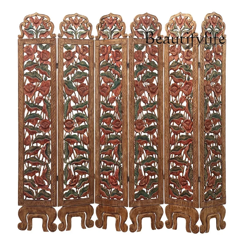 South East Asia hand-carved solid wood painted porch gathering wealth screen partition folding folding screen