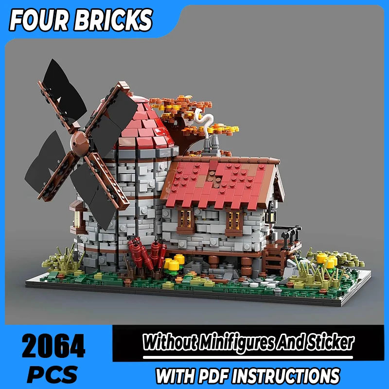 

Средневековый замок Moc, строительный блок, средневековая ветряная мельница, технология, модульный строительный блок, модель, подарок, Рождественская игрушка, набор «сделай сам», сборка