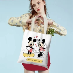 MINISO Mickey Minnie Mouse Disney Tote Bag Torba na zakupy dla kobiet Płótno Bawełna Torba na co dzień Uczniowie Torebka damska Prezent