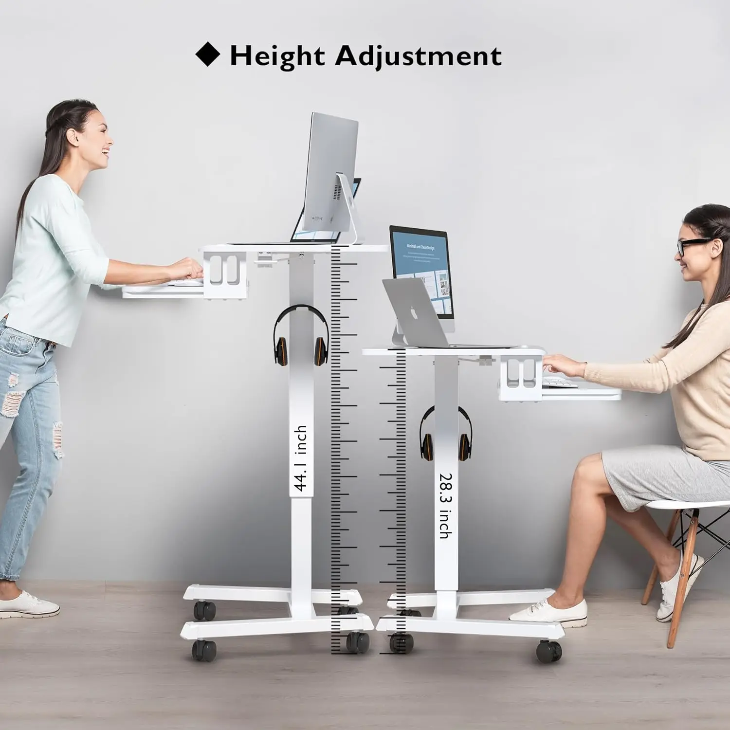 (UUX)Mobile Standing Desk with Keyboard Tray, Mobile Podium, Rolling Laptop Sit Stand Desk on Wheels, Adjustable Height Up UQ