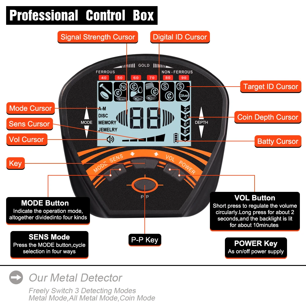 Metal Detector MD-810 Underground Metal Detector Sensitivity Adjustable Treasure Finder Gold Digger Hunter Waterproof Coil