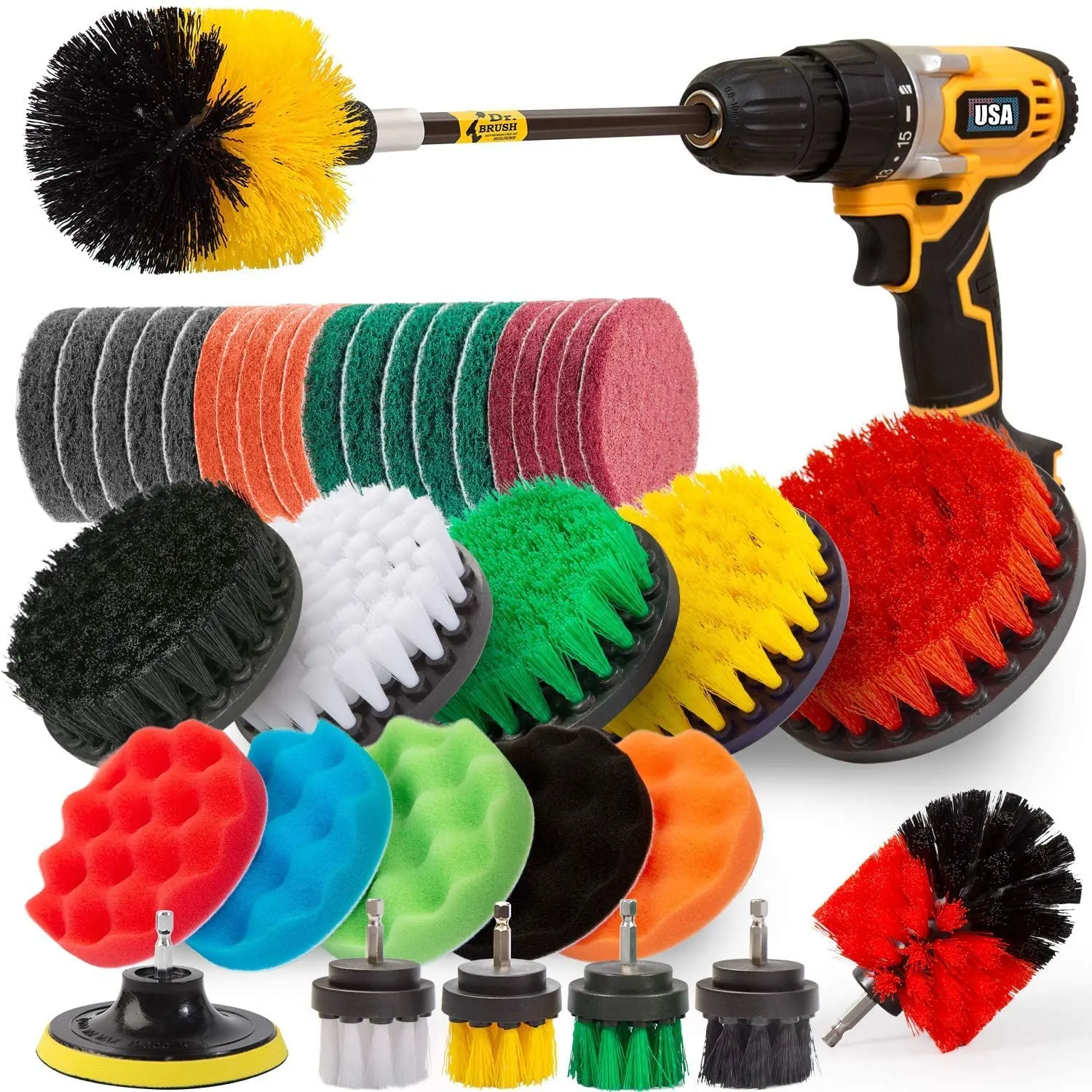 

38 Pack Drill Brush Attachments Set Scrub Pads and Sponge Power Scrubber Brush with Extend Long Attachment All Purpose Clean