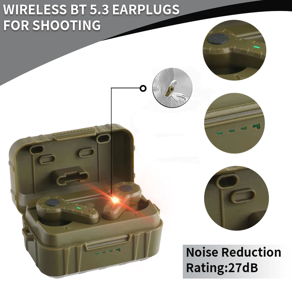 Bluetooth 5.3 Anti-noise Shooting Earbuds Electronic Shooting Earmuffs Hunting Tactical Headset Hearing Protection Earplugs