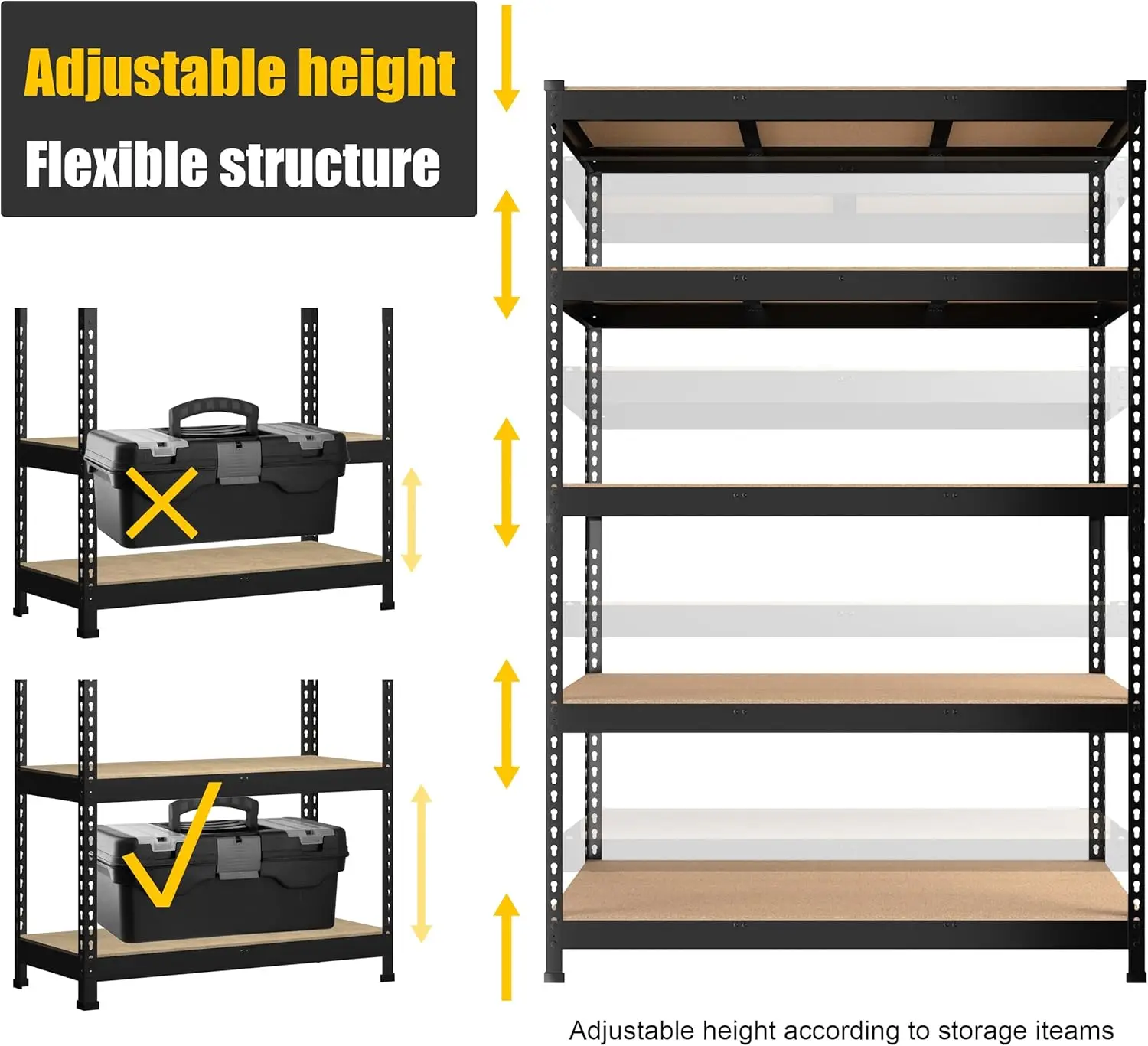 PrimeZone 48" x 24" x 72" zware opbergplanken - 5-laags verstelbare garageopslagrekken, metalen opbergrek