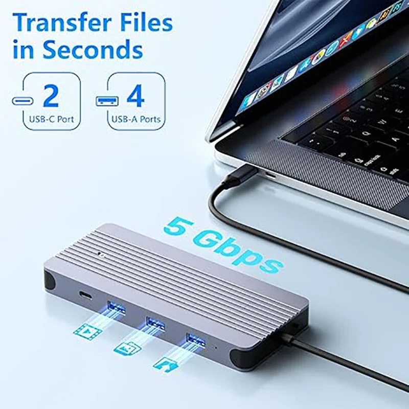 12-in-1 USB-C Hub with M.2 NVMe/SATA SSD Enclosure, Support Type-C HDMI 4K60Hz SD TF Card PD 100W 1000M Ethernet For Mac iPad
