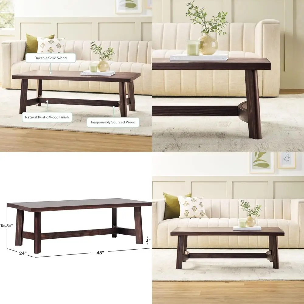 

Solid Wood Rectangular Coffee Table, 48 Inch