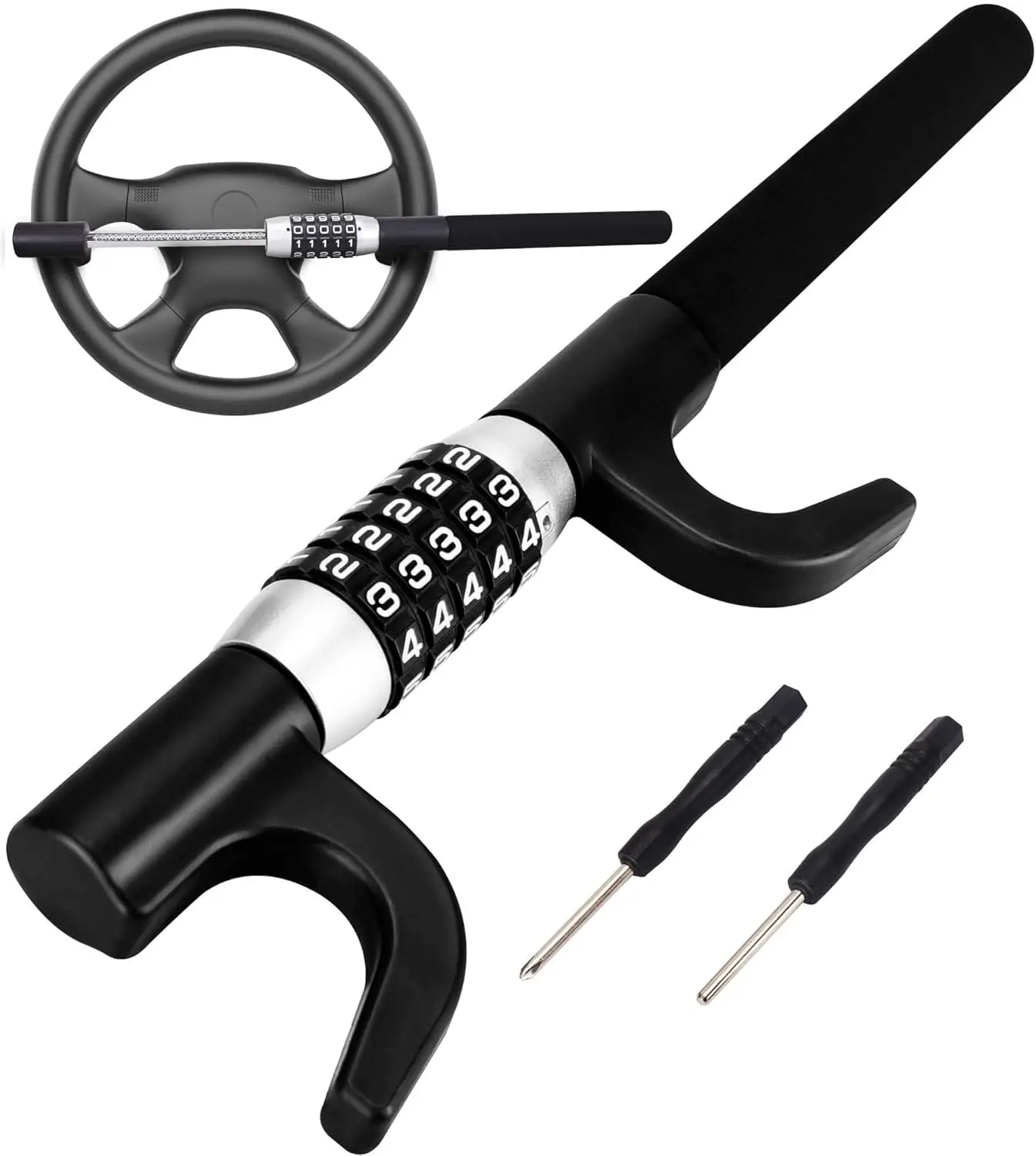 

Universal Car Steering Wheel Lock, Anti-Theft Keyless Retractable with 5-Dial Combination, Heavy Duty Fit for Most Vehicles