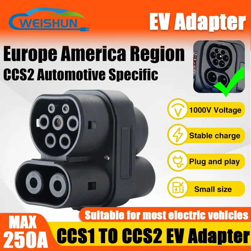 CCS1 to CCS2 Adapter EV Charger Adpater DC 1000V 200A and EV Charger Connector Type 1 to Type 2 Adapter SAE j1772 to IEC62196