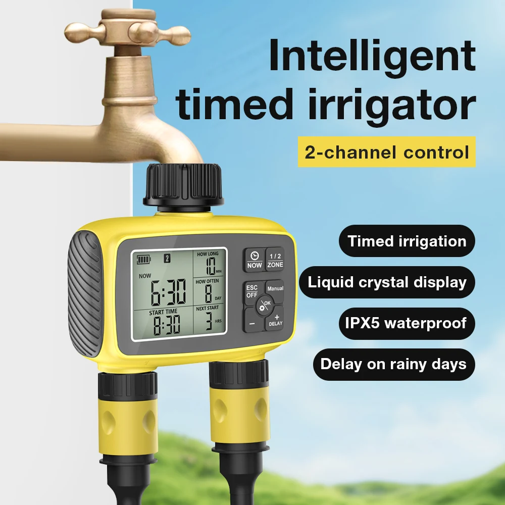 

2-ZONE Digital Water Timer Automatic Irrigation Controller Garden Flower Plants Watering Device Programmable Timed Sprinkler