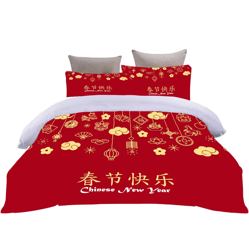 HUANZHUANG Single Duvet Cover Set 3D Red Lamp Print Bedding Comforter Cover Set with Pillowcases Soft Microfiber 3 Piece