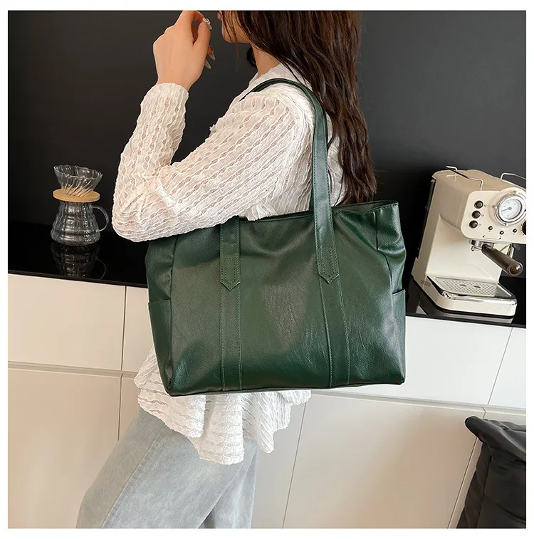 Vintage-Leder-Umhängetasche, geräumige Casual-Tragetasche mit zwei Griffen, Alltagstasche für Frauen, vielseitige Handtasche – Detail 21