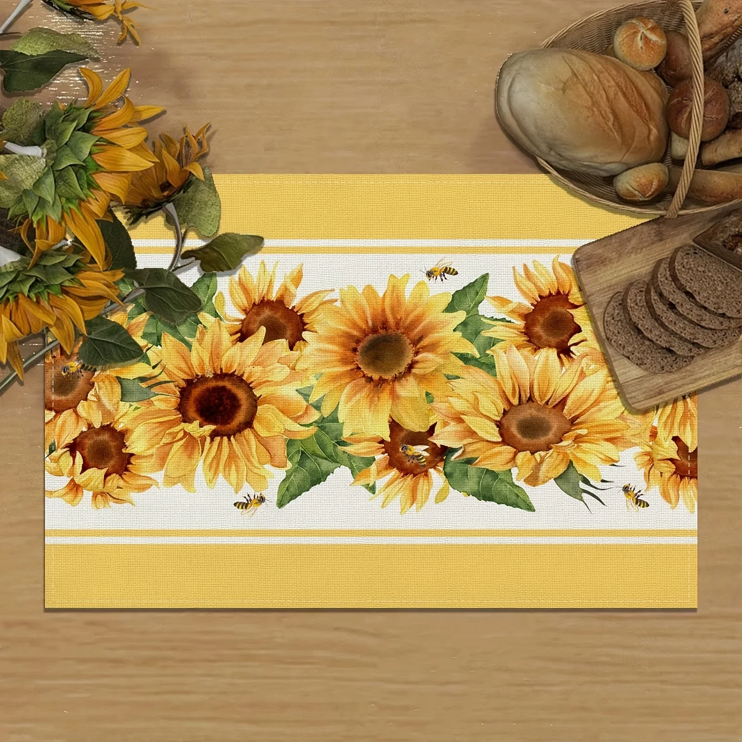 1pc Placemats, Watercolor Sunflower Pattern Table Pads, Spring Seasonal Farmhouse Style Table Mats, Room Decoration