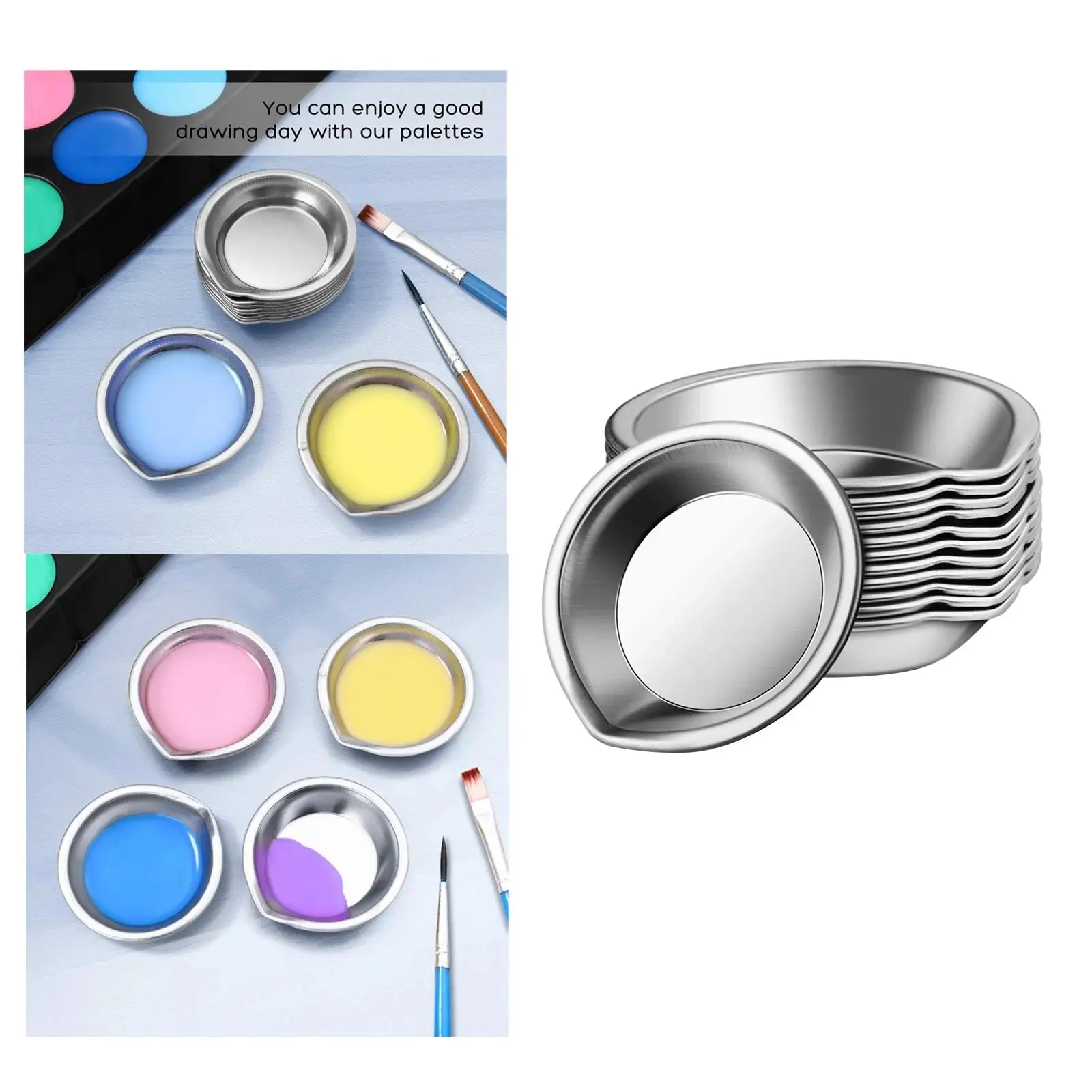 12pcs  Stainless Steel Small Round Paint Tray Watercolours Paint Mixing  Tray Painting Color  for Home