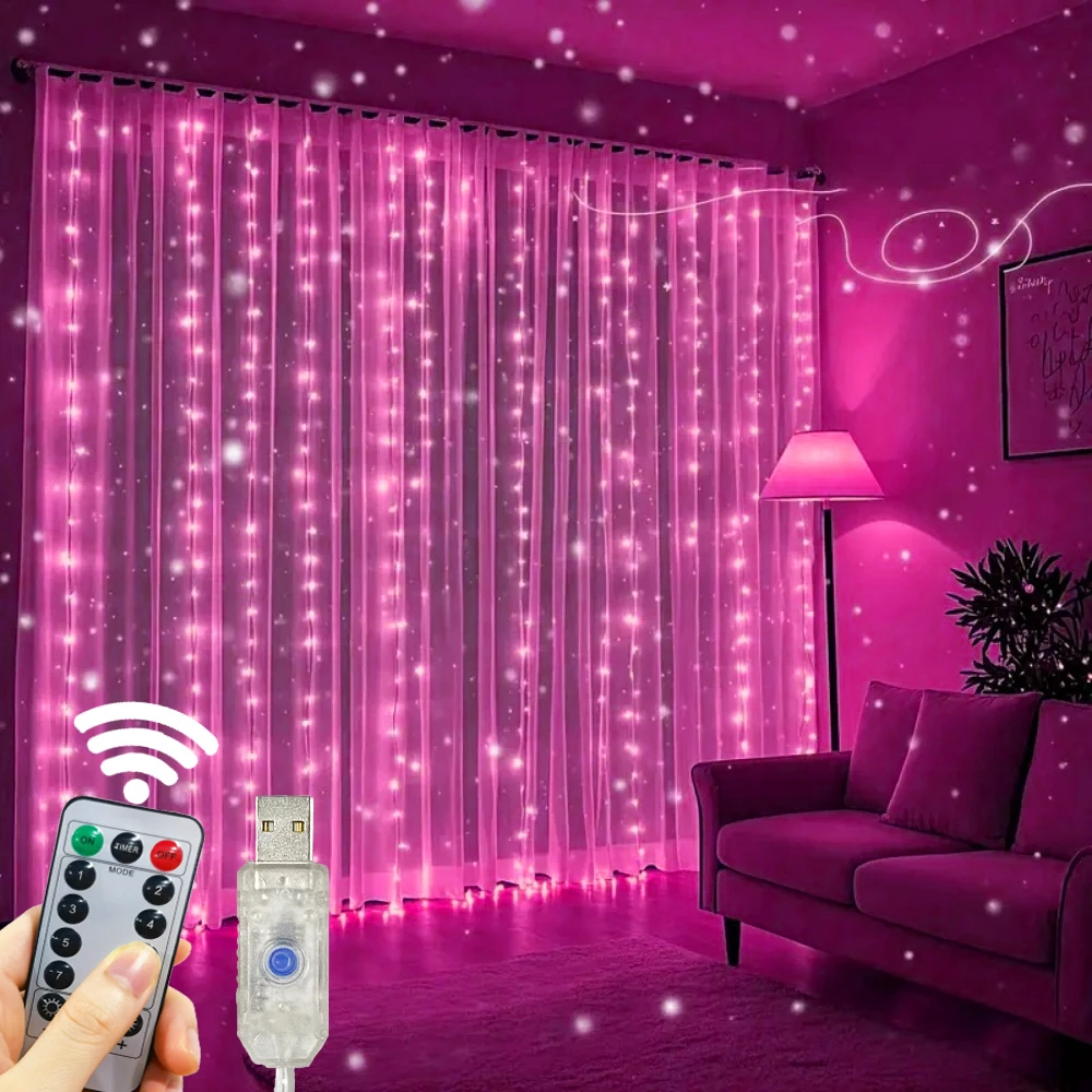 

USB светодиодные гирлянды для штор на День святого Валентина, 8 режимов, сказочный свет, свадебная вечеринка, Рамадан, украшение для дома, спальни, сделай сам, Ид Мубарак