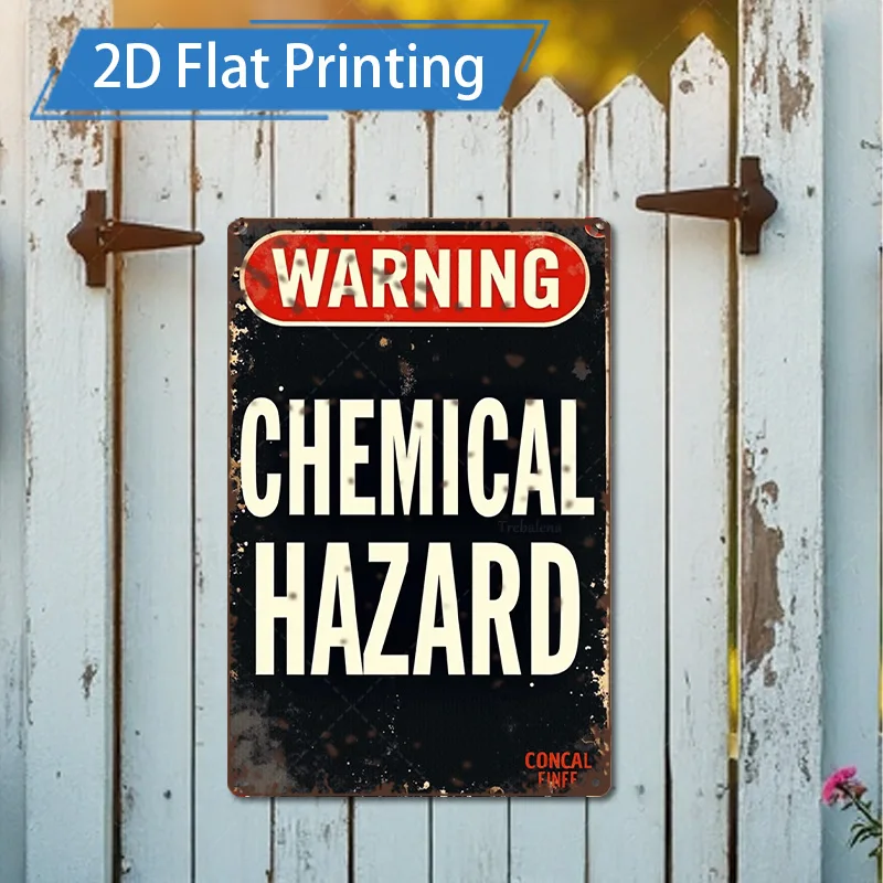 

[2D FLAT] Металлический знак, 1 шт., 8 × 12 дюймов, предупреждающий знак в деревенском стиле химической опасности, 2D плоский принт, металлическое искусство