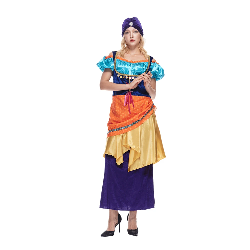 EraSpooky Women\'s Star Tarot Fortune Teller Costume Mystical Adult Halloween Gypsy Dress with Hat