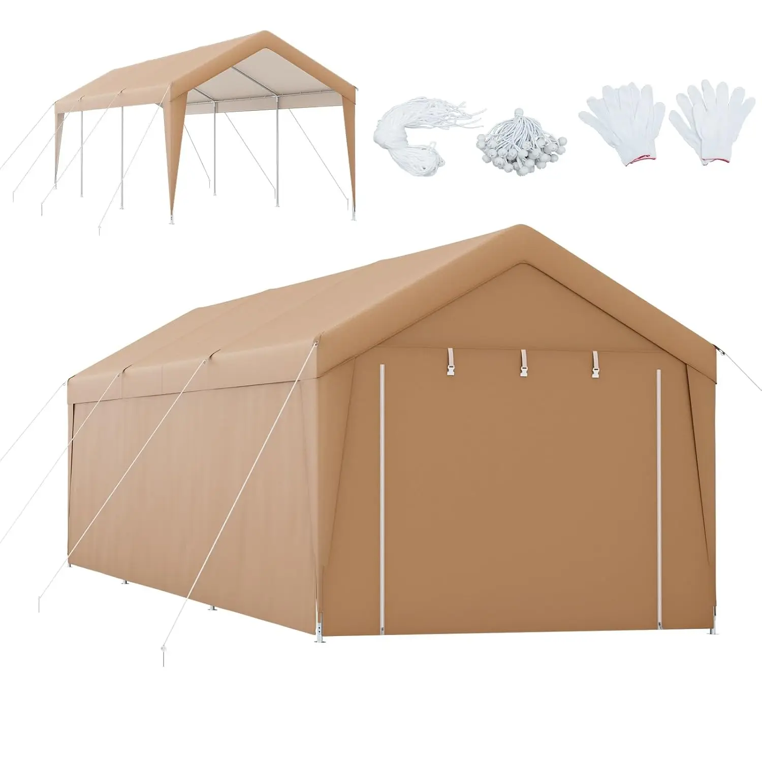 

10x20FT Carport with Sidewalls, Heavy Duty Car Shelter Tent with 2 Roll-up Doors, 180g PE Canopy, 8 Sturdy, Customized