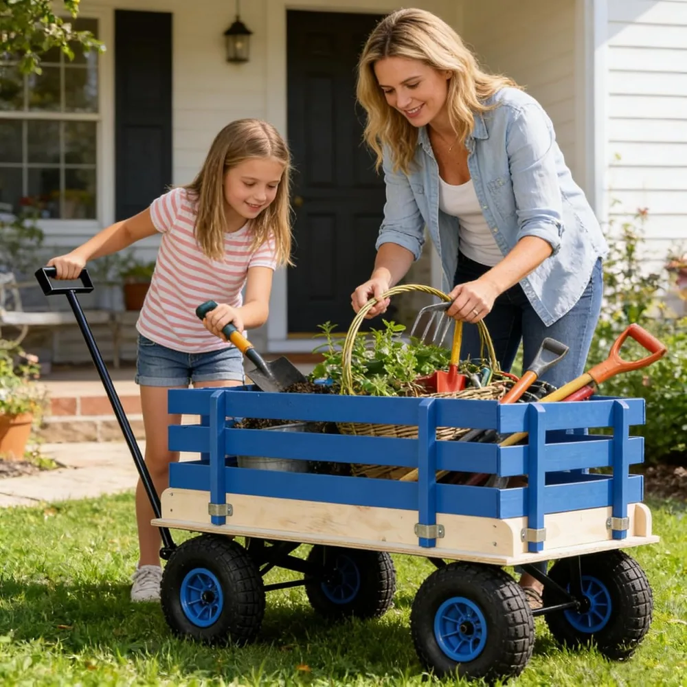 

Garden Cart with Removable Side Panels, 176 lbs Capacity, Heavy-Duty Steel Yard Cart with Pneumatic Tires, Customized