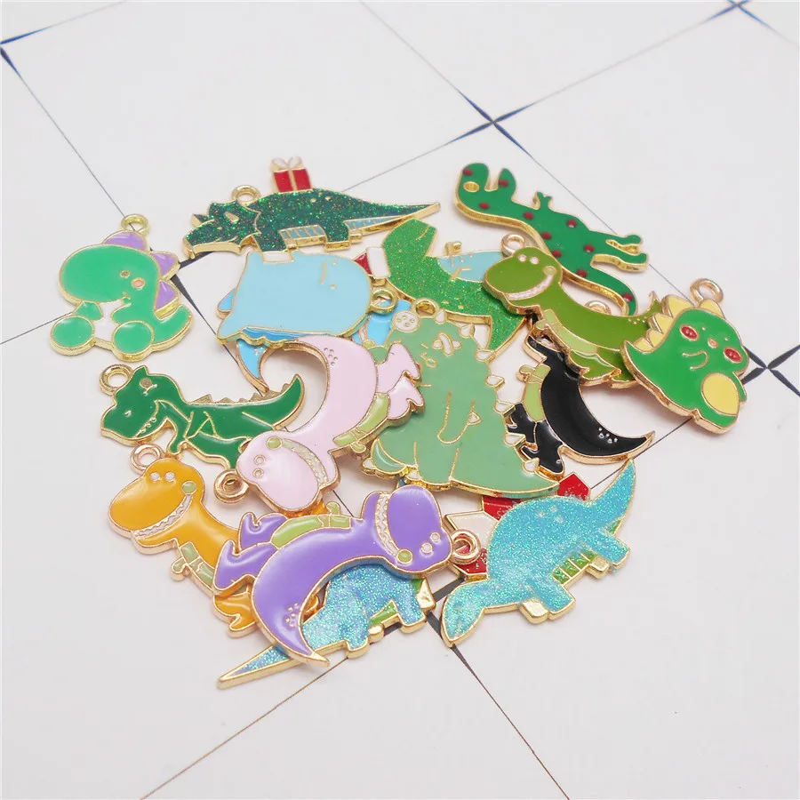 

16PCS Mixed Enamel Alloy Cartoon Cute Dinosaur Charms Pendant For Jewelry Making Earrings Bracelet Necklace Accessory