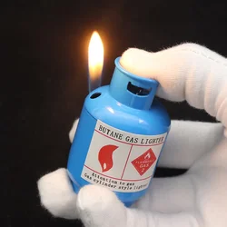 Metal Gas Canister Shaped Butane Gas Lighter Creative Personalized Fun New and Unique Open Flame Lighter for Men's Gift