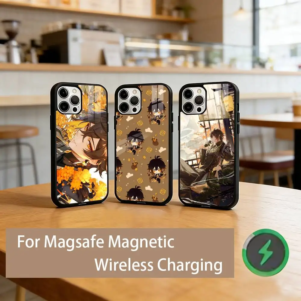 

G-Genshin Z-Zhongli Phone Case For iPhone17,16,15,14,13,12,11 Plus,Pro Magnetic with Magsafe Wireless Charging