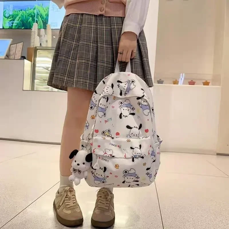 

Sanrio Kawaii Backpack Large Capacity Cartoon Cinnamoroll Printing School Bag for Student Simple Fashion Nylon Fabric