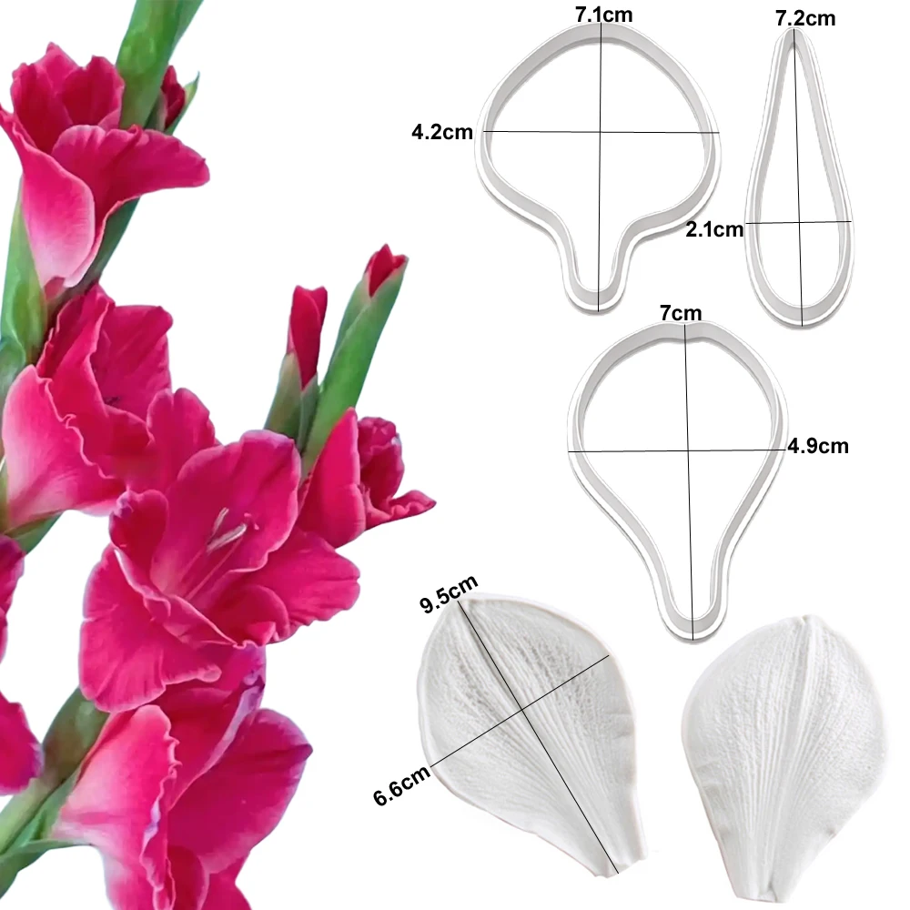 Gladiolus Sword Lily Silicone Mold&Cutter Art Craft Claypolimer Wax Candle Flower Cold Ceramic Porcelain Handmade Earring Decor