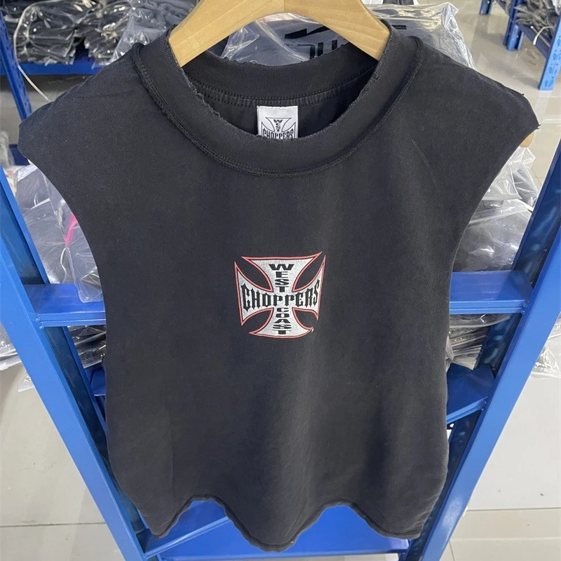 West Coast Choppers Casual T Shirts Men Women 1:1 High Quality Washed Black Vest Cross Eagle Print T-shirts