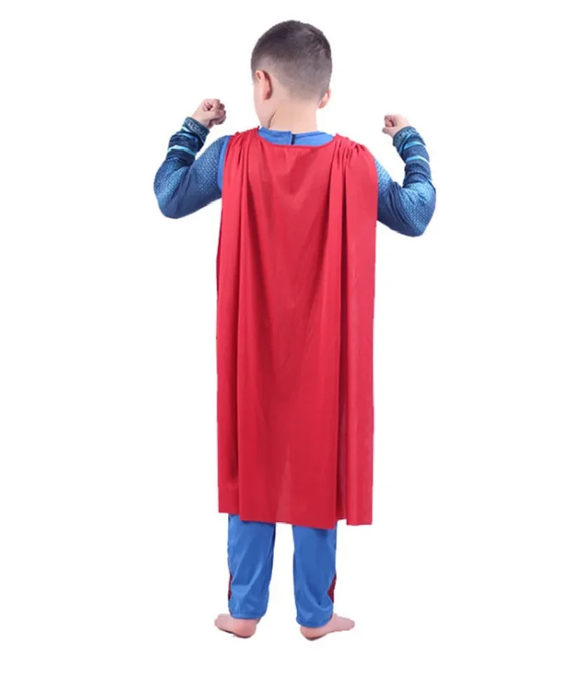 Hot Sale Movie Boys Captain Super hero Cosplay Blue Muscle Jumpsuit Costume with Cloak Halloween for Kid Man 2025