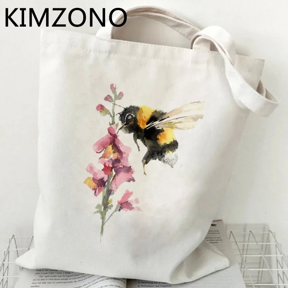 Bee shopping bag shopping cotton recycle bag canvas reusable grocery bag bolsas reutilizables string foldable woven cabas