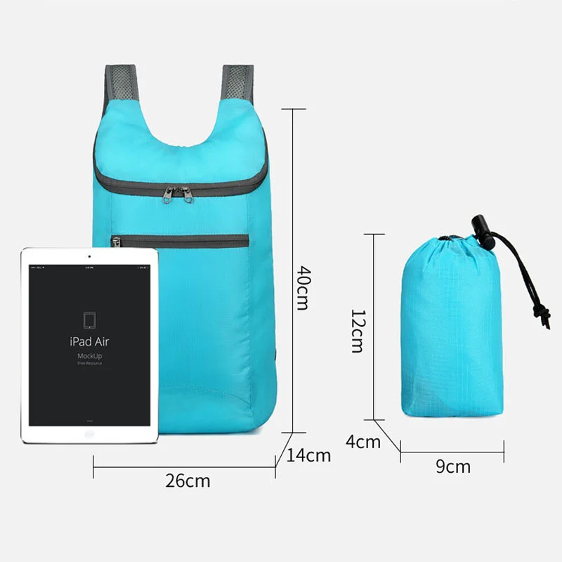 Bolsa dobrável leve para homens e mulheres, impermeável, grande capacidade, mochila portátil, viagem ao ar livre, caminhadas, 20l