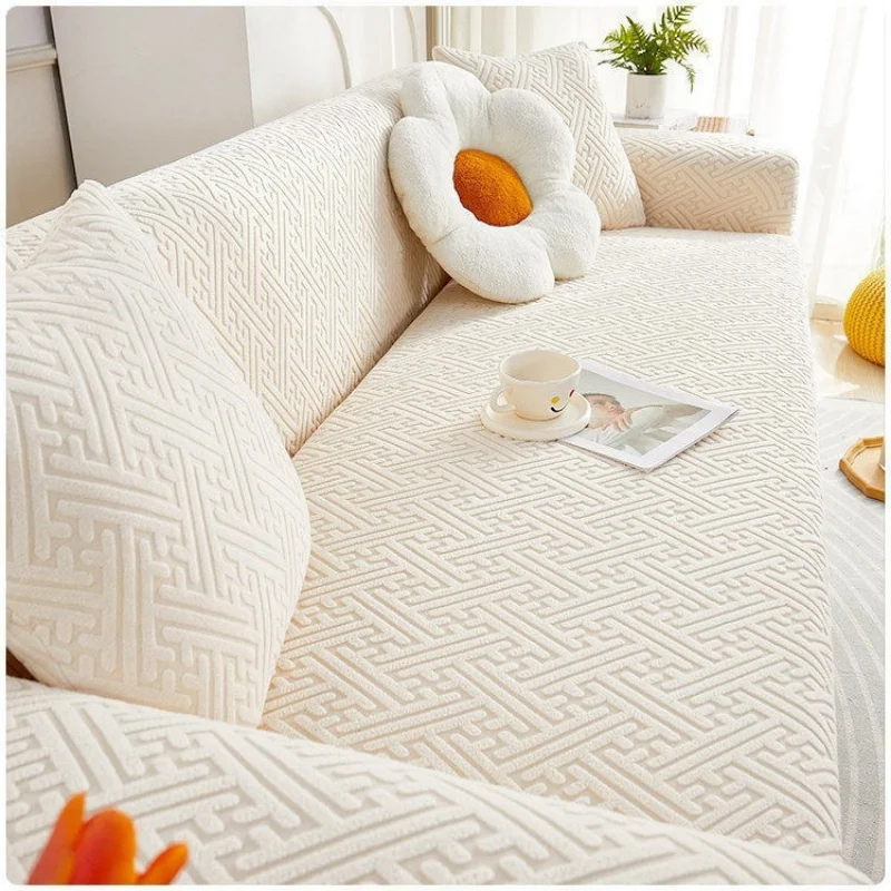 Elastic Cream Style Full Wrap Sofa Cover All-Season Universal Couch Slipcover Non-slip Chaise Lounge Covers Furniture Protector