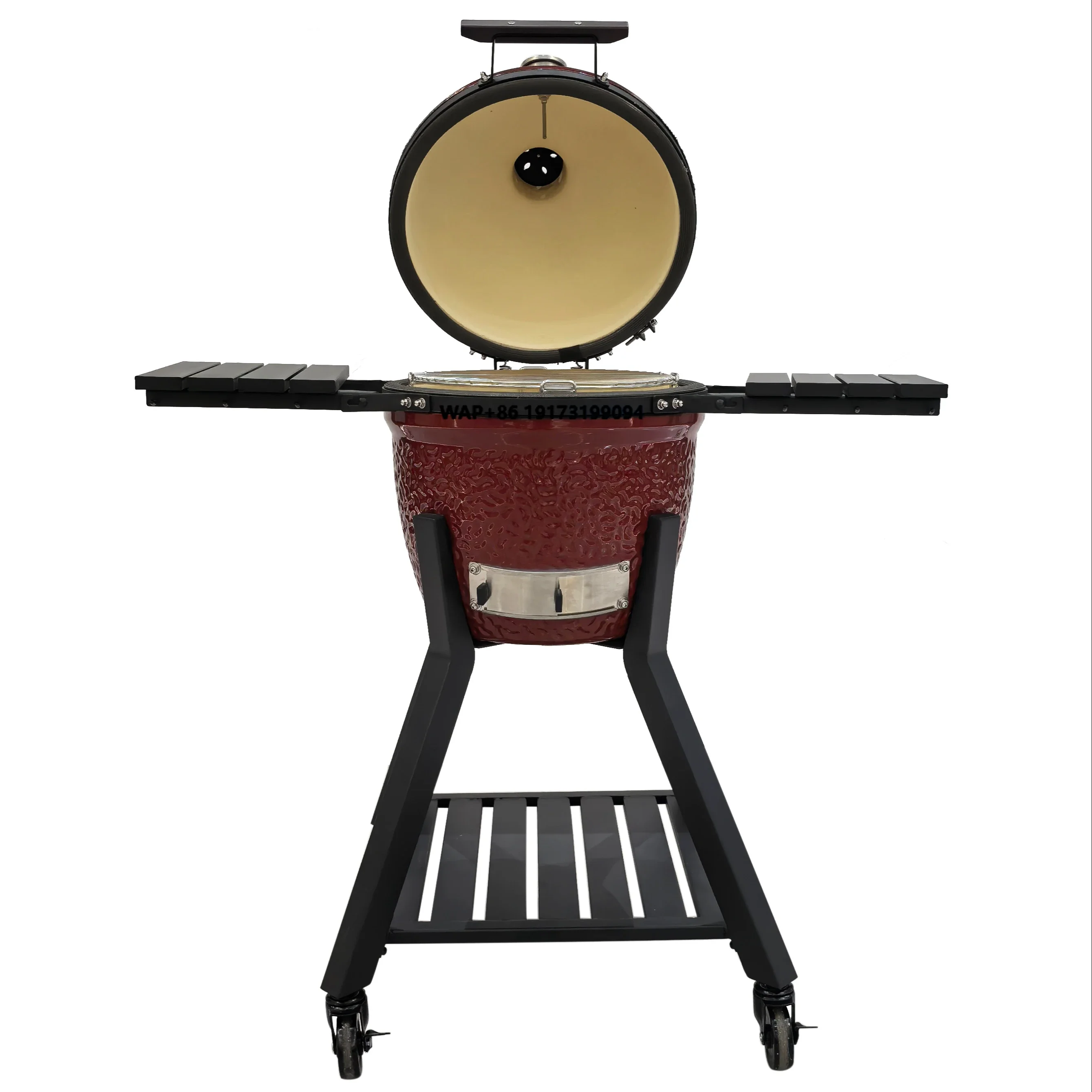 MK16 Pro Modern Glossy Deep Red Ceramic Egg Shaped Smoker BBQ Grill with 5+ People Capacity