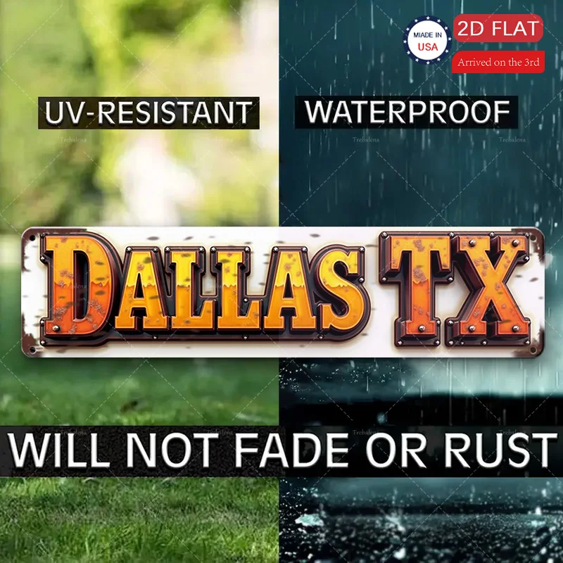 1 قطعة علامة معدنية ، 4x16 بوصة ريفي "دالاس TX" علامة معدنية لديكور المنزل ، فن جدار نمط عتيق #4