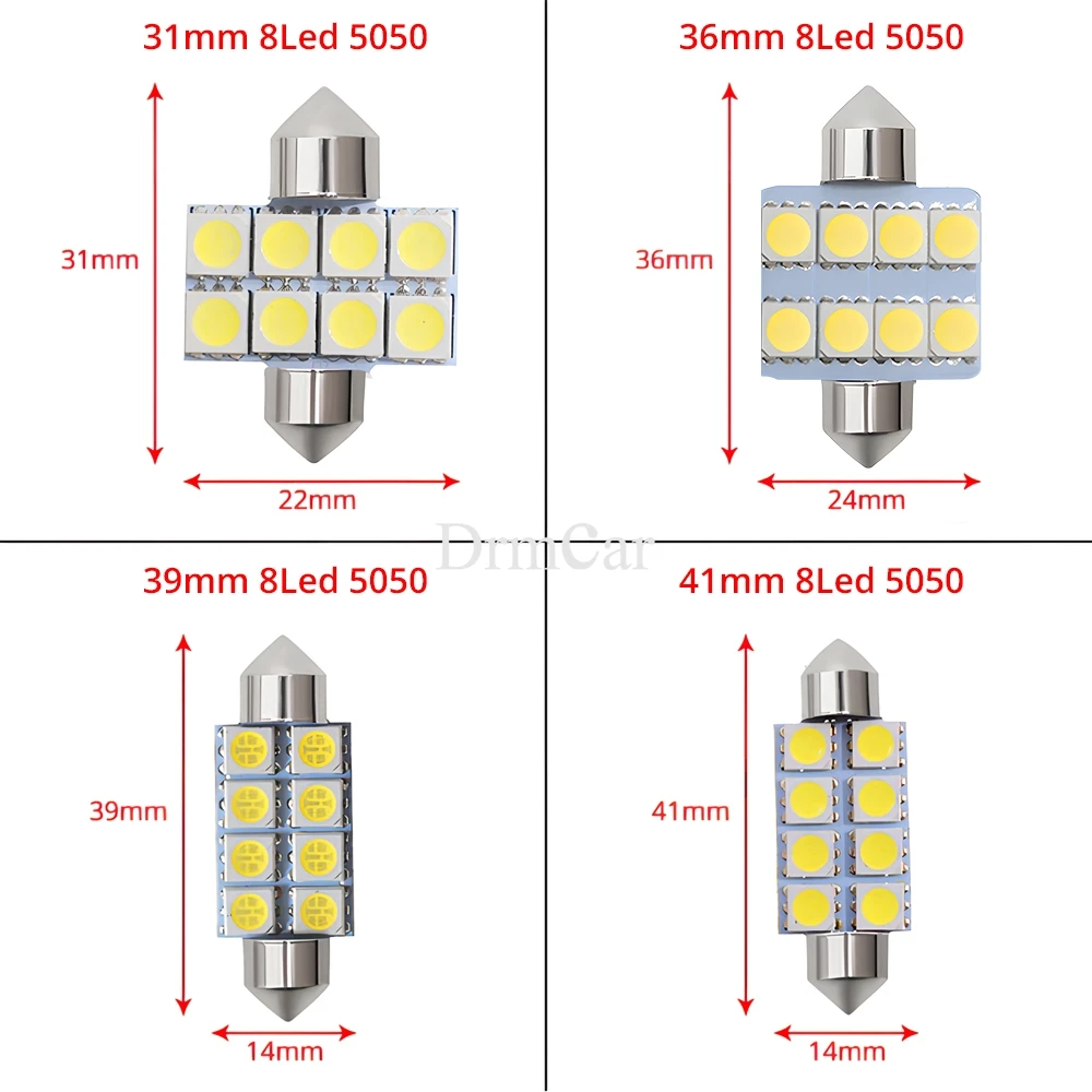 1/2/4/10 قطعة C5w C10w سيارة وقوف السيارات الباب ضوء اكليل قبة القراءة مصباح 5050 8SMD 31/36/39/41 مللي متر الأبيض Led إشارة لوحة ترخيص لمبة