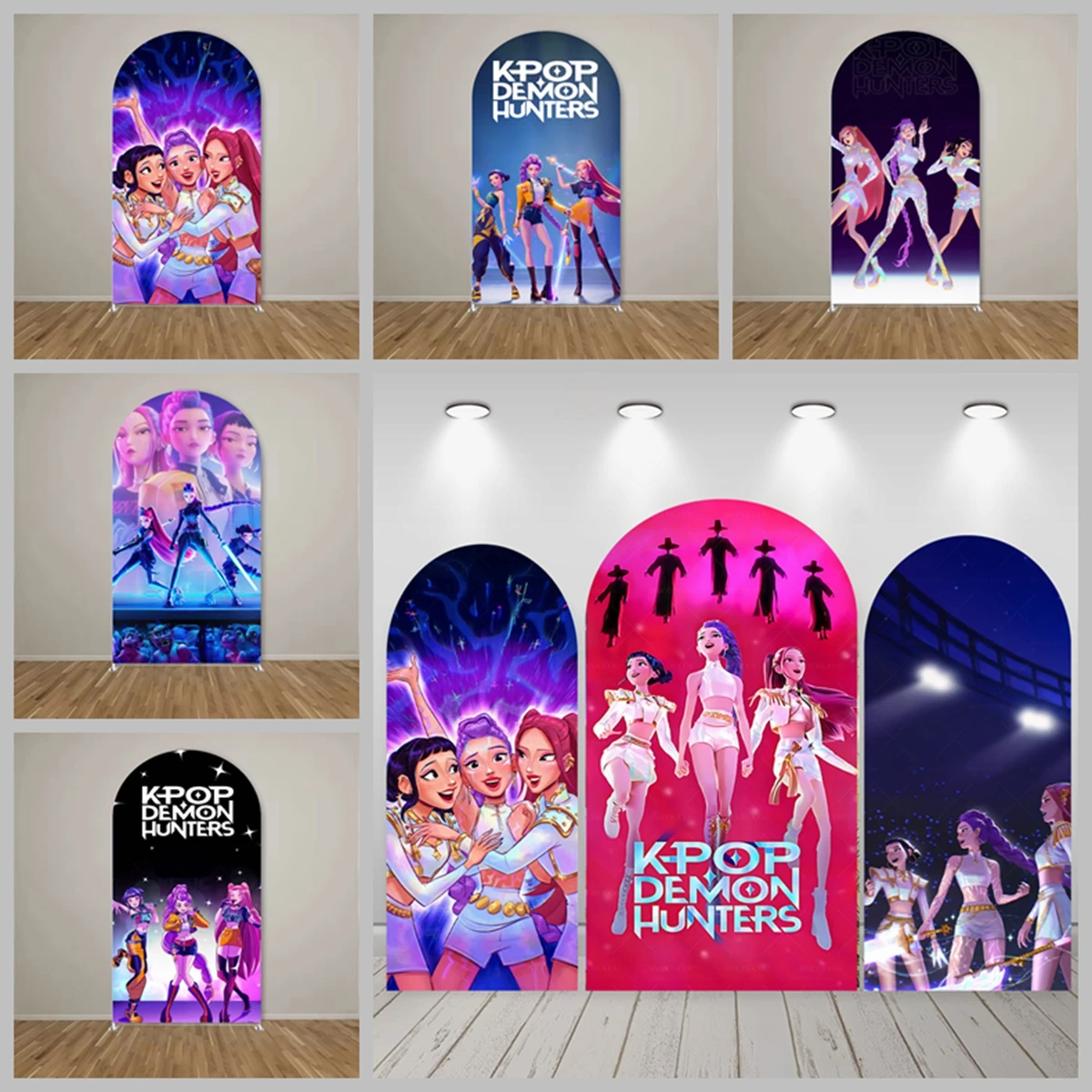 

Kpop Devil Hunter Arch Background Girl Group Music Theme Girls Birthday Party Baby Shower Decoration Photography Background